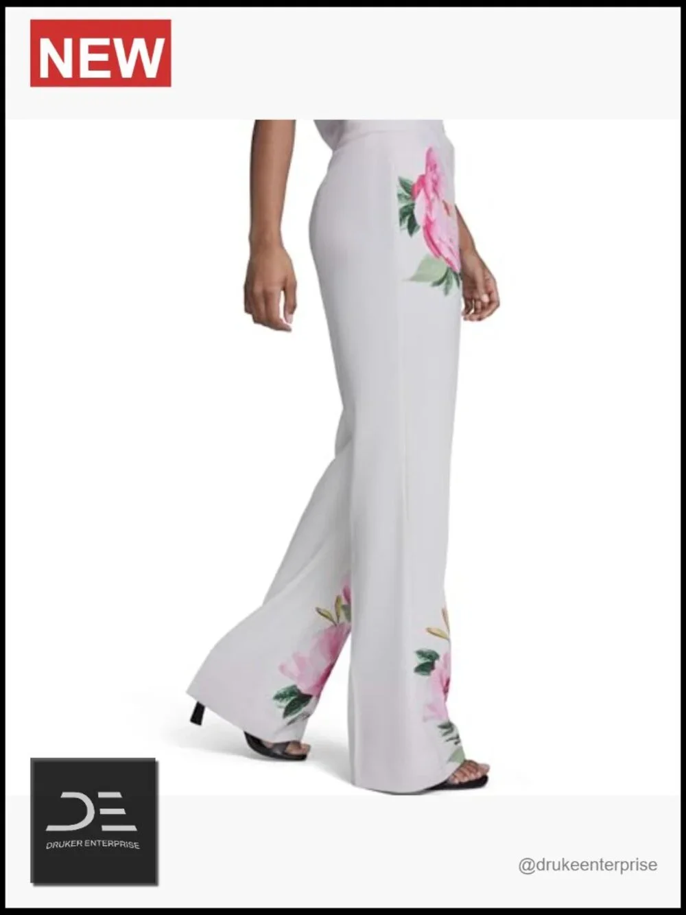 Printed Floral Mid Rise Trouser Pant with Zipper Closure